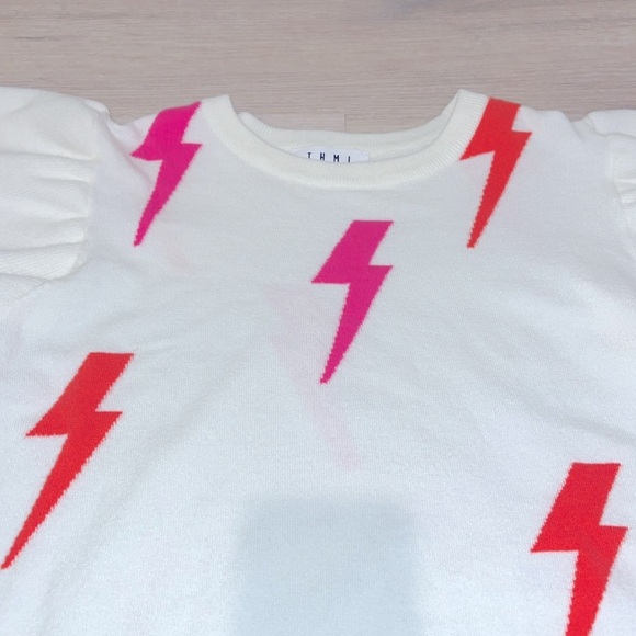 THML flutter sleeve LIGHTNING BOLT Sweater lightweight Pink NWOT summer - Picture 5 of 9